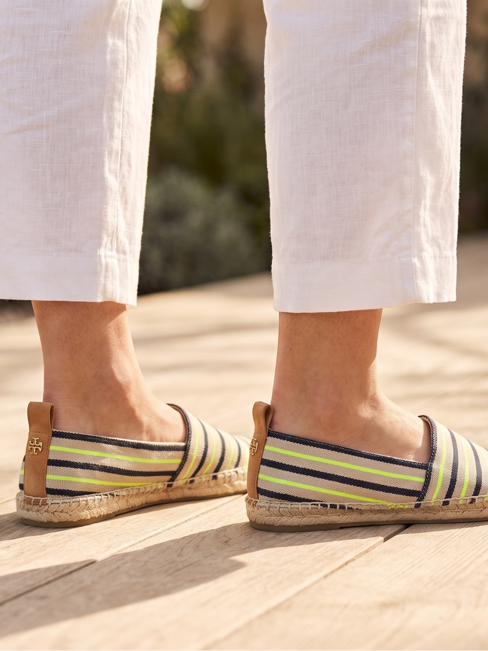 Tory Burch Striped Espadrilles - Black, Cream, Neon Yellow